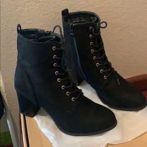 Black lace up mid- boots